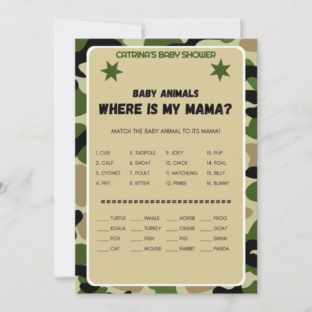 Invitación Boy Camo Baby Shower - Nombre editable, 5x7 (Anverso)
