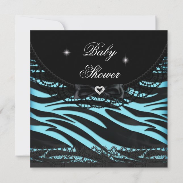 Invitación Boy Chica Baby Shower Blue Black Zebra (Anverso)