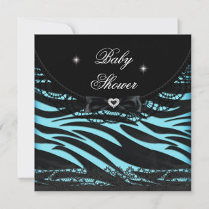 Invitación Boy Chica Baby Shower Blue Black Zebra