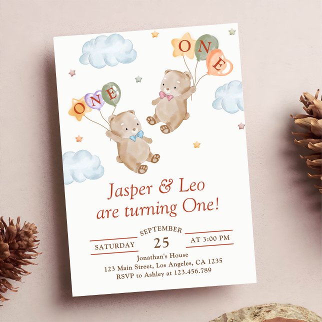 Invitación Boy Chica Twins - Fiesta de Osos de Teddy Cumpleañ (Subido por el creador)