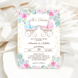 Invitación Boy Chica Twins Stroller Rosa Azul Baby Shower