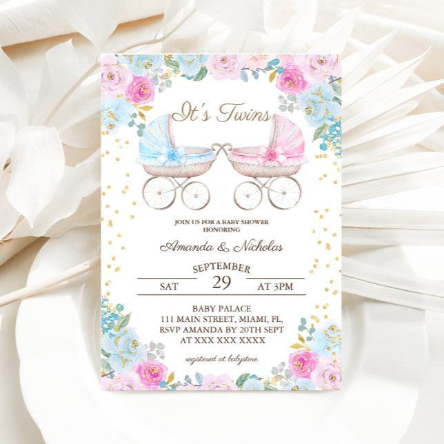 Invitación Boy Chica Twins Stroller Rosa Azul Baby Shower (Subido por el creador)