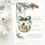 Invitación Boy Christmas Tree Ornament Winter Baby Shower<br><div class="desc">Bienvenido a la nueva familia con esta elegante invitación a la ducha de bebé con temática invernal. Este diseño único cuenta con una cuna de niños encantadora dentro de un adorno vacacional brillante, adornado con suaves tonos verdes, conos de pino y delicadas ramas de invierno. Una bonita cinta verde aporta...</div>