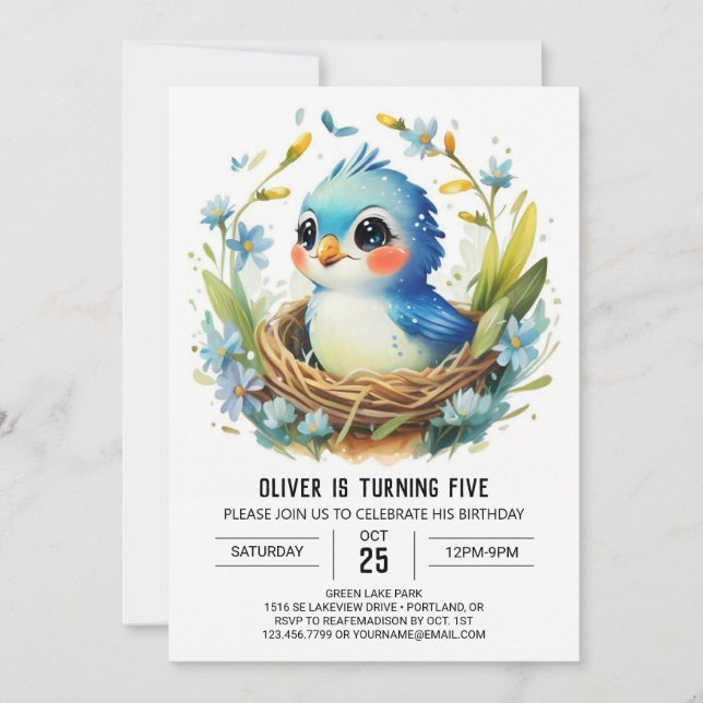 Invitación Boy Colibri en el cumpleaños de las aves de Woods (Anverso)