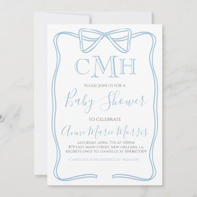 Invitación Boy Coquette Bow Baby Shower Invitar a hacer cualq (Anverso)