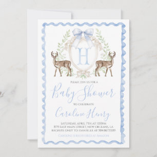 Invitación Boy Deer Baby Shower Preppy Gingham Blue