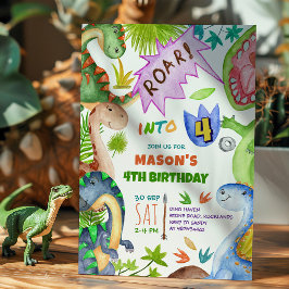 Invitación Boy Dinosaur 4th Birthday Invitation