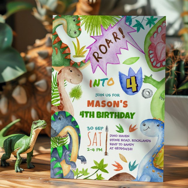 Invitación Boy Dinosaur 4th Birthday Invitation (Subido por el creador)