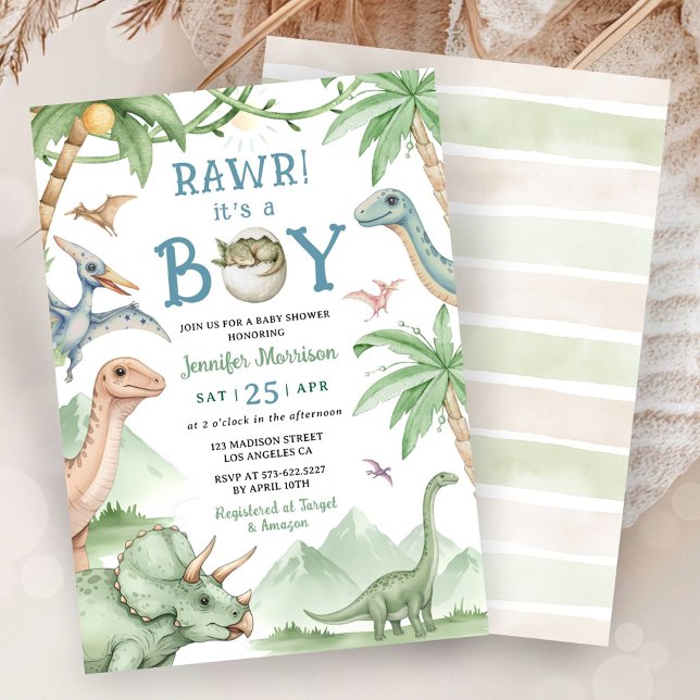 Invitación Boy Dinosaur Baby Shower Invitation  (Subido por el creador)