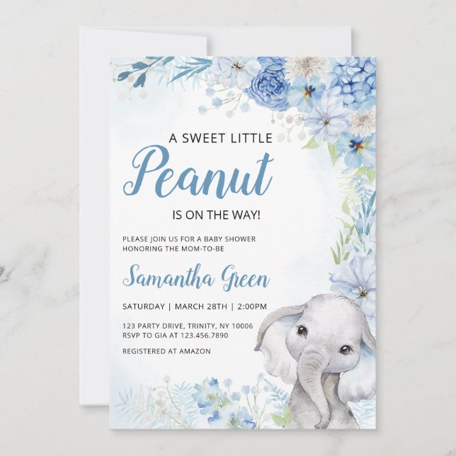 Invitación Boy Elephant Baby Shower (Anverso)