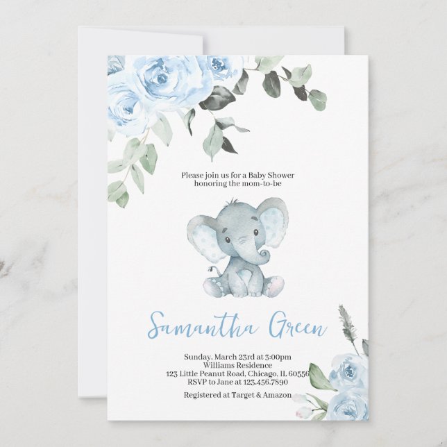 Invitación Boy Elephant Baby Shower (Anverso)