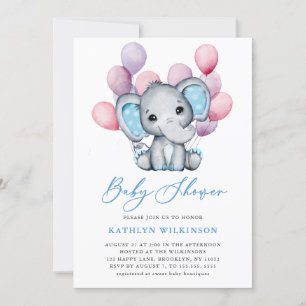 Invitación Boy Elephant Blue Balloon Script Cuestionar Baby S