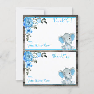 Invitación Boy Elephant Blue Dos Por Página Gracias Cartas