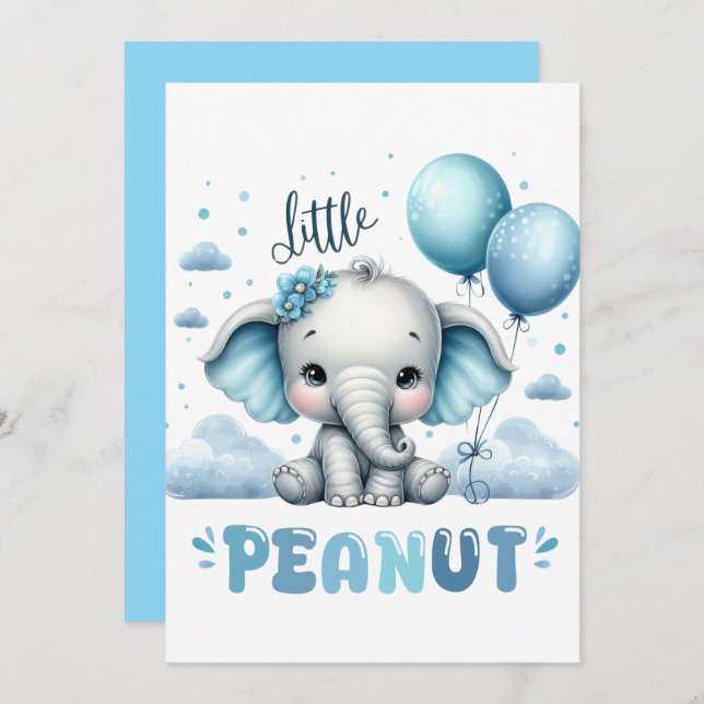 Invitación Boy Elephant Cute Peanut  (Anverso / Reverso)