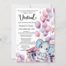 Invitación Boy Elephant Globos Rosa Baby Shower virtual
