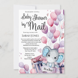 Invitación Boy Elephant Pink Balloons Baby Shower por correo