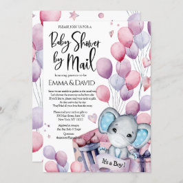 Invitación Boy Elephant Pink Balloons Baby Shower por correo