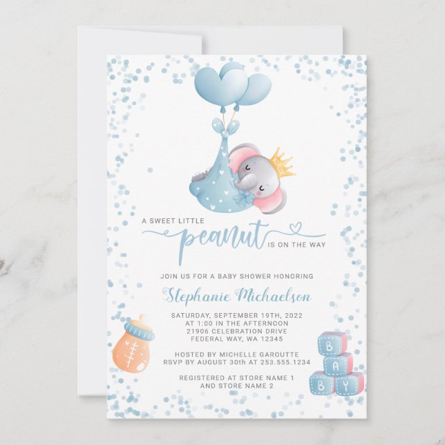 Invitación Boy Elephant Sweet Little Peanut Baby Shower (Anverso)