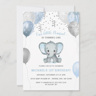 Invitación Boy Elephant Watercolor Globos 1er cumpleaños