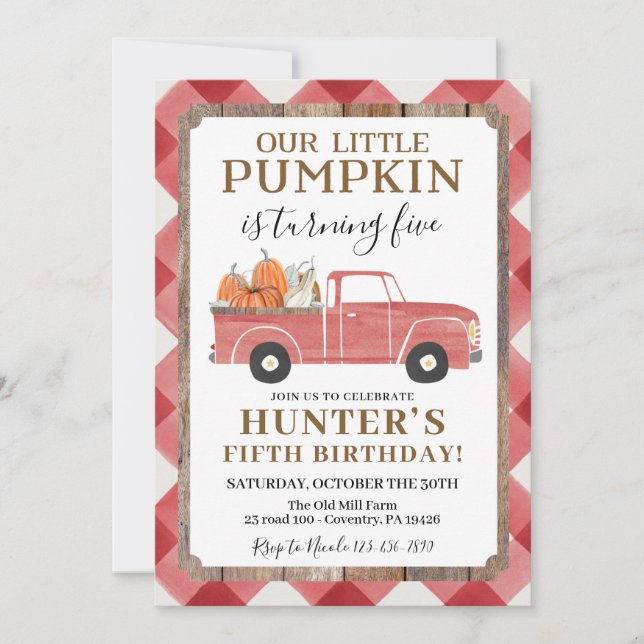 Invitación Boy Fall Birthday Party Any Age Red Truck (Anverso)