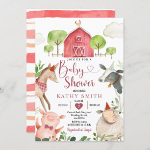 Invitación Boy Farm Animals Barnyard Baby Shower