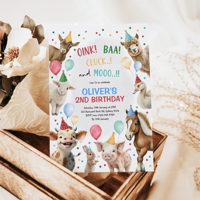 Invitación Boy Farm Animals Barnyard Balloon Birthday Party (Subido por el creador)