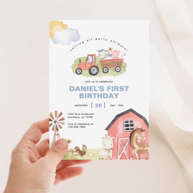 Invitación Boy Farm Animals Barnyard Birthday Party (Subido por el creador)