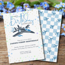 Boy First Birday Jet Fighist Airplane Blue White