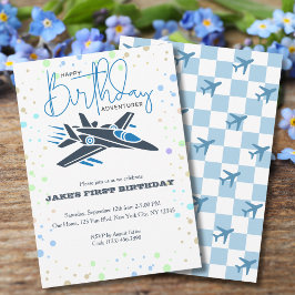 Invitación Boy First Birday Jet Fighist Airplane Blue White