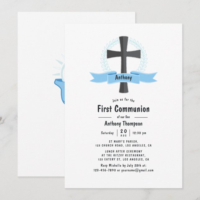 Invitación Boy First Holy Communia (Anverso / Reverso)