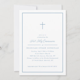 Invitación Boy First Holy Communia Cruz Azul Marco simple