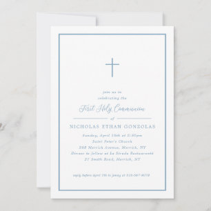 Invitación Boy First Holy Communia Cruz Azul Marco simple