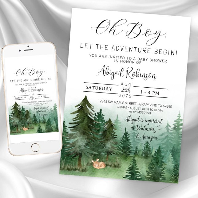 Invitación Boy Fox Woodland Oh Boy Baby Shower (Boy deer baby shower invitation. Instant download and printed invitations available.)