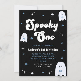 Invitación Boy Ghost Blue Spooky Un Primer Cumpleaños Hallowe