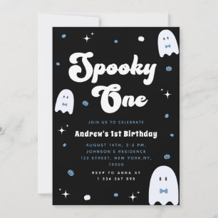 Invitación Boy Ghost Blue Spooky Un Primer Cumpleaños Hallowe
