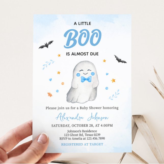 Invitación Boy Ghost Halloween Baby Shower (Blue A Little Boo Baby Shower Invitation)