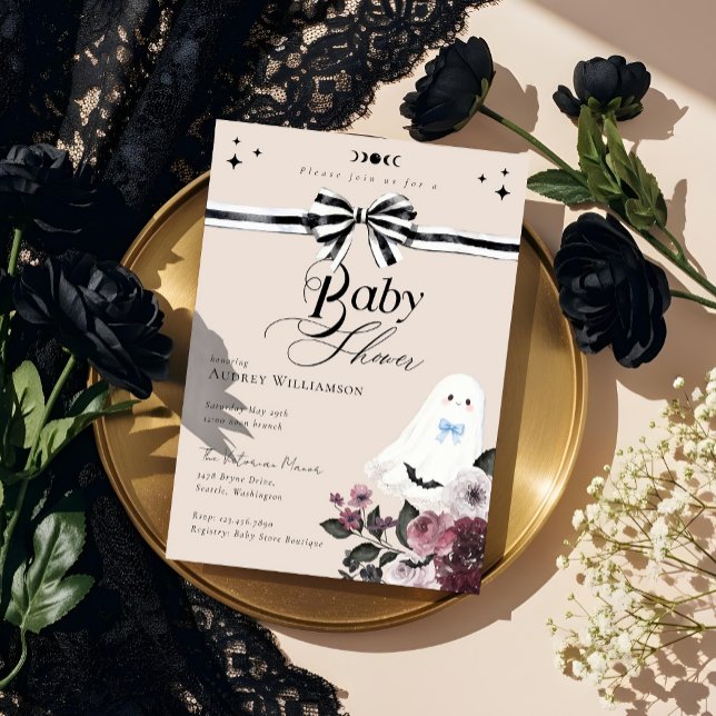 Invitación Boy Ghost Little Boo Floral Gothic Baby Shower (Boy Ghost Little Boo Floral Gothic Baby Shower Invitation)