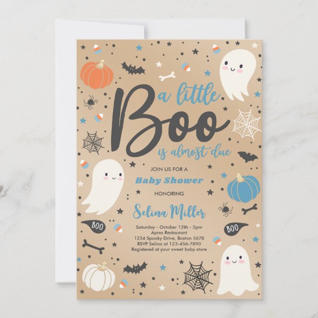 Invitación Boy Ghost Little Boo Se Debe A Baby Shower De Hall (Anverso)
