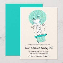 Invitación Boy Giraffe Balón de aire caliente Primera fiesta 