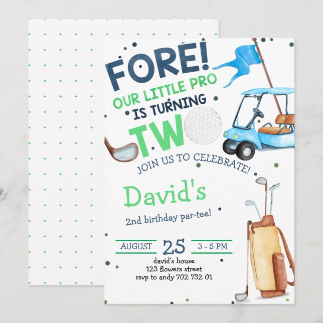 Invitación Boy Golf Par-tee 2º cumpleaños (Anverso / Reverso)