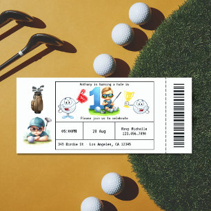 Invitación Boy Golf Ticket Style Primer Fiesta de cumpleaños