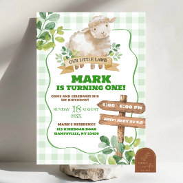 Invitación Boy Greenery Lamb Primer Cumpleaños