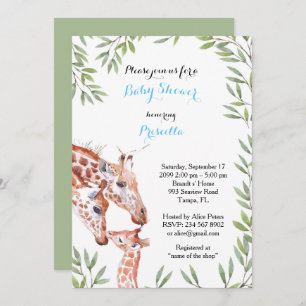 Invitación BOY, jirafa, blanco, almendra, hojas