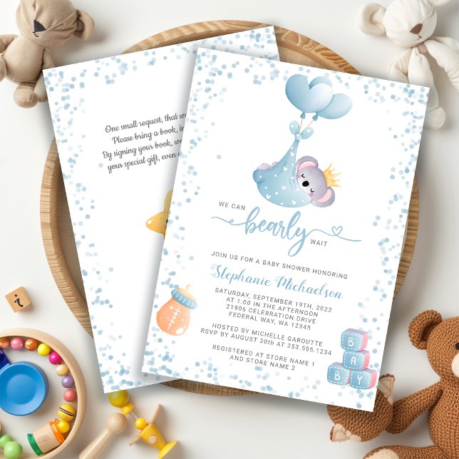 Invitación Boy Koala Bearly Wait Book Request Baby Shower (Boy Koala Bearly Wait Book Request Baby Shower Invitation)