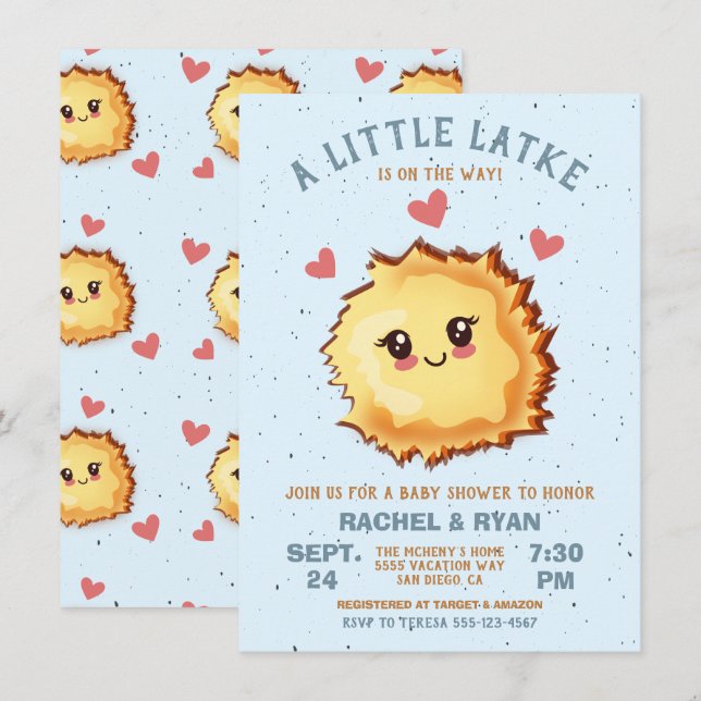Invitación Boy Little Latke Hanukkah Baby Shower (Anverso / Reverso)