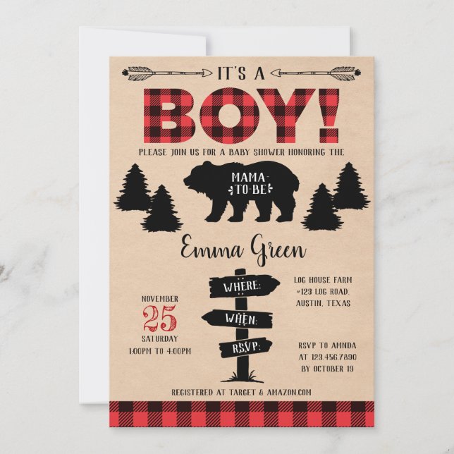 Invitación Boy Lumberjack Baby Shower (Anverso)