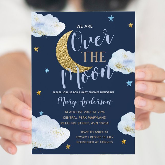 Invitación Boy Moon Lilac Blue and Gold Baby Shower (Subido por el creador)