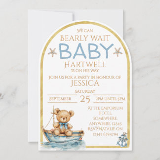 Invitación Boy Nautical Bear In A Boat Baby Shower Invitation