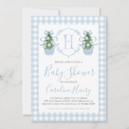 Invitación Boy Navidades Baby Shower Preppy Gingham Blue