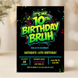 Invitación Boy Neon 10th Birthday Invitation Graffiti Style